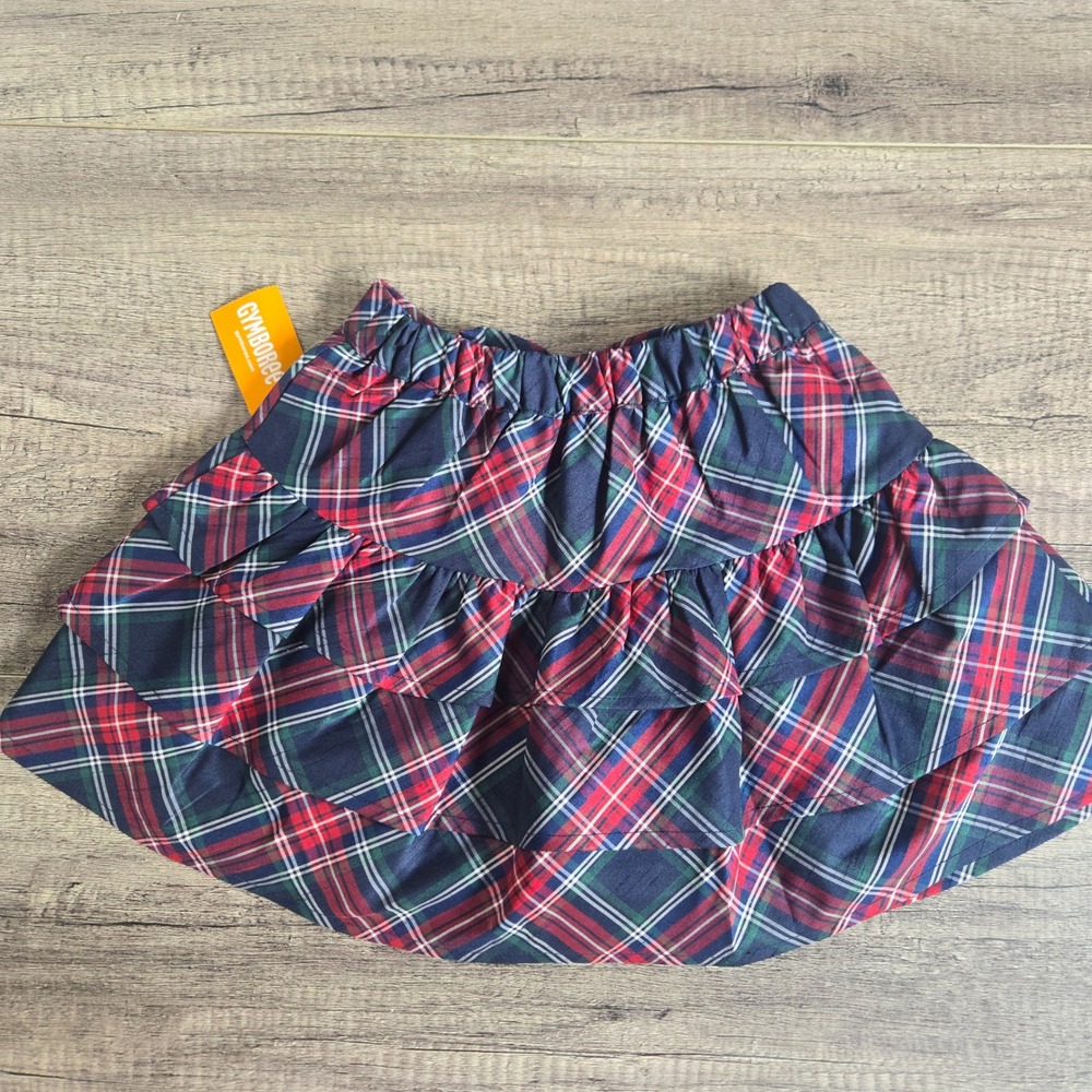Gymboree Girls Size 7 Plaid Tiered Ruffle Skirt Navy Red Holiday Bow 3048934 NEW - Picture 2 of 6